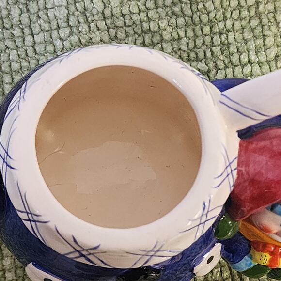 Snowman & Child Christmas Teapot Hand Painted Blue Winter Holiday Ceramic Décor - Picture 3 of 6